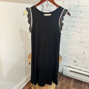 Ann Taylor Loft Black Knit Dress Above Knee Length Flutter Sleeve Petite Small
